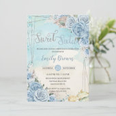 Baby Blue Floral Beach Pampas Sweet 16 Birthday Kaart (Staand voorkant)