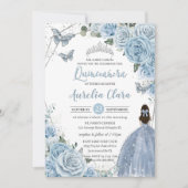Baby Blue Floral Butterflies Princess QUINCEAÑERA Kaart (Voorkant)
