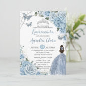 Baby Blue Floral Butterflies Princess QUINCEAÑERA Kaart (Staand voorkant)