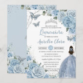Baby Blue Floral Butterflies Princess QUINCEAÑERA Kaart (Voorkant / Achterkant)