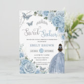 Baby Blue Floral Butterflies Princess Sweet 16 Kaart (Staand voorkant)