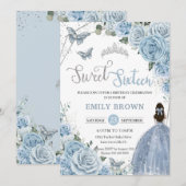Baby Blue Floral Butterflies Princess Sweet 16 Kaart (Voorkant / Achterkant)