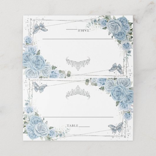 Baby Blue Floral Butterflies Quinceañera Birthday Plaatskaartje (Buitenkant ongevouwen)