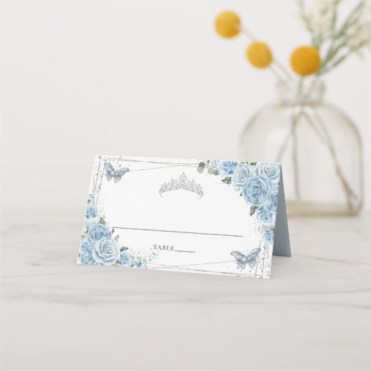 Baby Blue Floral Butterflies Quinceañera Birthday Plaatskaartje (Voorkant)