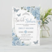 Baby Blue Floral Butterflies Sweet 16th Kaart (Staand voorkant)