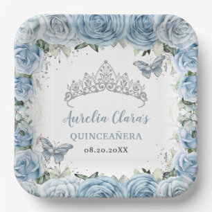Baby Blue Floral Butterflies Tiara QUINCEAÑERA Papieren Bordje