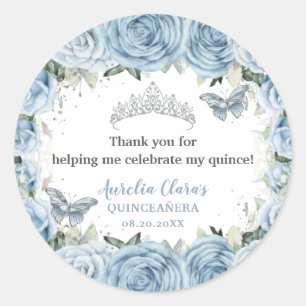 Baby Blue Floral Butterflies Tiara QUINCEAÑERA Ronde Sticker