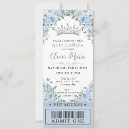 Baby Blue Floral Butterfly Quinceañera VIP Ticket Kaart