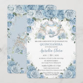 Baby Blue Floral Cinderella Coach Quinceañera Kaart (Voorkant / Achterkant)