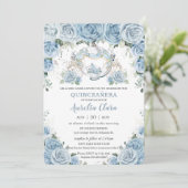 Baby Blue Floral Cinderella Coach Quinceañera Kaart (Staand voorkant)