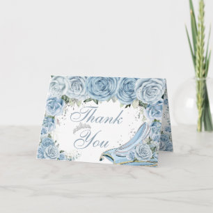 Baby Blue Floral Cinderella Quinceañera Verjaardag Bedankkaart