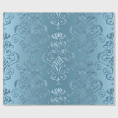 Baby Blue Floral Damask Cadeaupapier (Vlak)