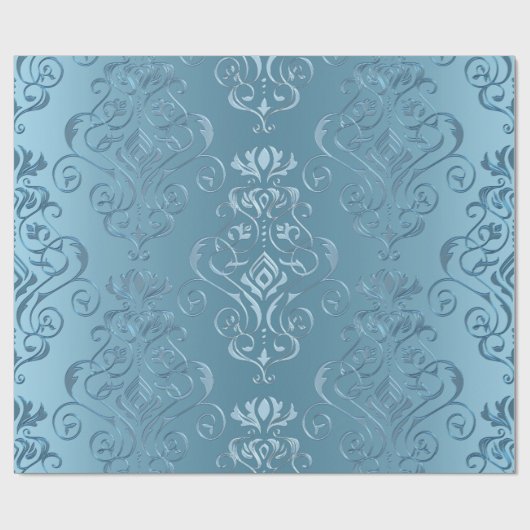 Baby Blue Floral Damask Cadeaupapier (Vlak)
