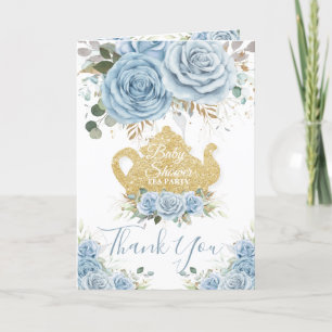 Baby Blue Floral High Tea Party Shower Birthday Bedankkaart