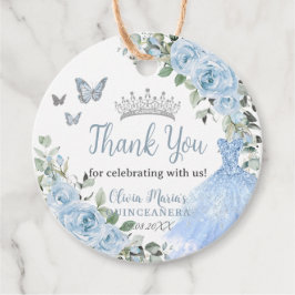 Baby Blue Floral Princess Dress Silver Quinceañera Bedankjes Labels