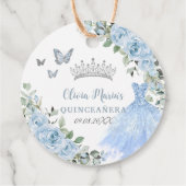 Baby Blue Floral Princess Dress Silver Quinceañera Bedankjes Labels (Achterkant)