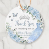 Baby Blue Floral Princess Dress Silver Quinceañera Bedankjes Labels (Voorkant)