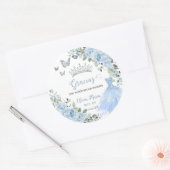 Baby Blue Floral Princess Dress Silver Quinceañera Ronde Sticker (Envelop)