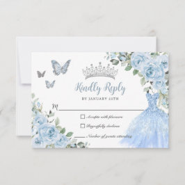 Baby Blue Floral Princess Dress Silver Quinceañera RSVP Kaartje