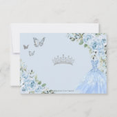 Baby Blue Floral Princess Dress Silver Quinceañera RSVP Kaartje (Achterkant)