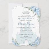 Baby Blue Floral Princess Glass Shoe Quinceañera Kaart (Voorkant)