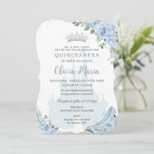 Baby Blue Floral Princess Glass Shoe Quinceañera Kaart (Staand voorkant)