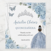 Baby Blue Floral Princess Quinceañera Birthday Wijn Etiket (Enkel label)