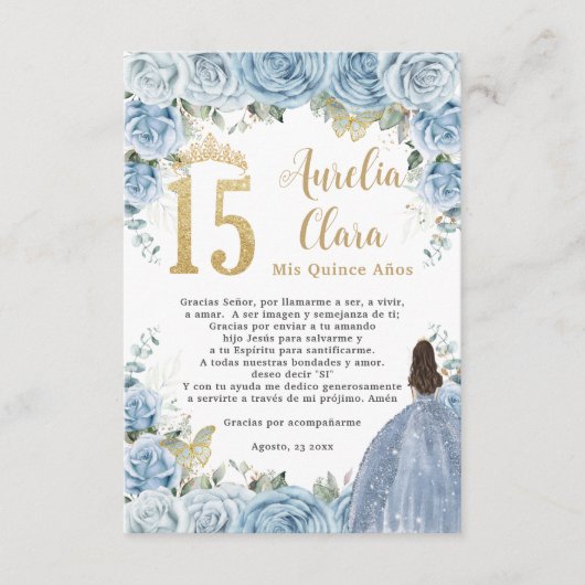 Baby Blue Floral Princess Quinceañera Gebed Kaart (Voorkant)