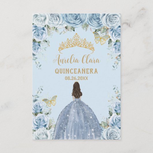 Baby Blue Floral Princess Quinceañera Gebed Kaart (Achterkant)