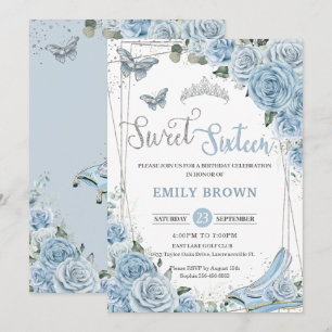 Baby Blue Floral Princess Sweet 16th Kaart