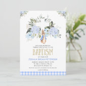 Baby Blue Floral Pset Peter Rabbit Baptisme Kaart (Staand voorkant)