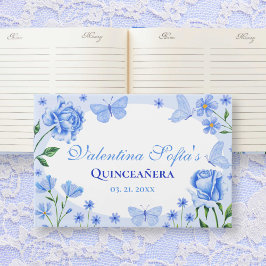 Baby Blue Floral Quinceañera 15e verjaardag Gastenboek
