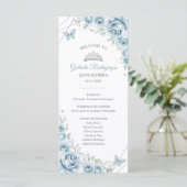 Baby Blue Floral Quinceanera Orde van Evenementen Programmakaart (Staand voorkant)