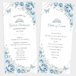 Baby Blue Floral Quinceanera Orde van Evenementen Programmakaart