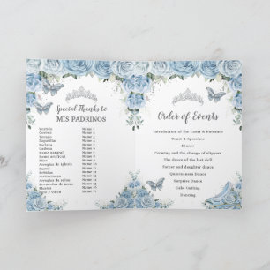 Baby Blue Floral Quinceañera Padrinos Court Honor Programma