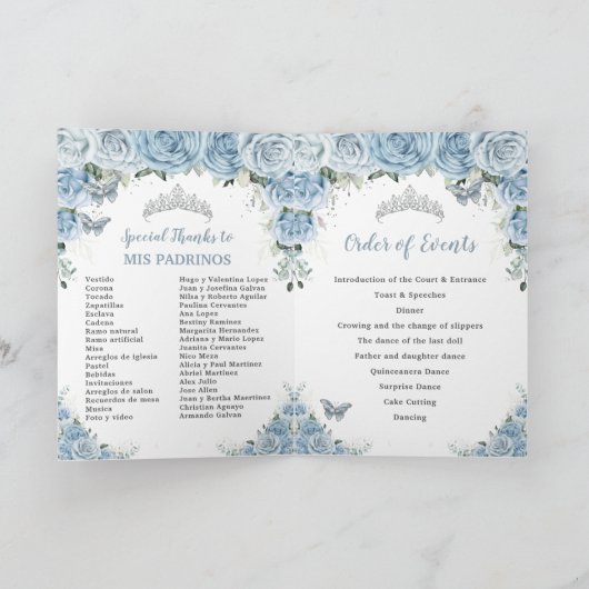 Baby Blue Floral Quinceanera Princess Butterflies Programma (Binnen)