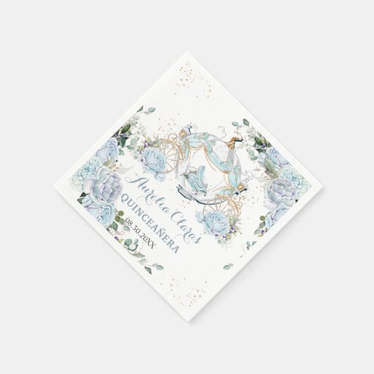 Baby Blue Floral Rozen Princess Coach Quinceanera Servet (Hoek)