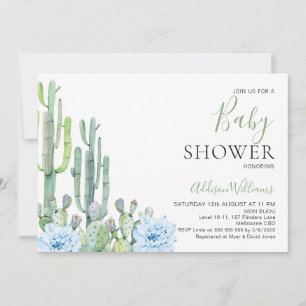 Baby Blue Floral Succulenten Cactus Baby shower Kaart