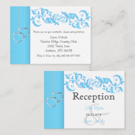 Baby Blue Floral Swirl en White - Ontvang Informatiekaartje (Voorkant / Achterkant)