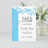 Baby Blue Floral Swirl en White - sla de datum op Save The Date (Staand voorkant)