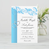 Baby Blue Floral Swirl en White Wedding Kaart (Staand voorkant)