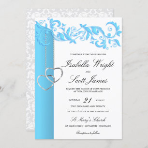 Baby Blue Floral Swirl en White Wedding Kaart