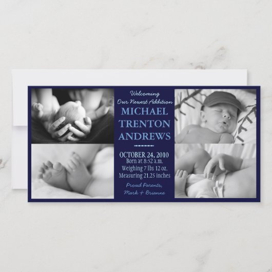 Baby Blue Geboorteaankondiging Collage (jongen) Aankondiging (Voorkant)