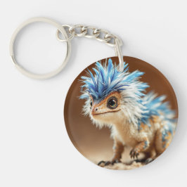 Baby Blue Gevederde Dinosaurius Sleutelhanger