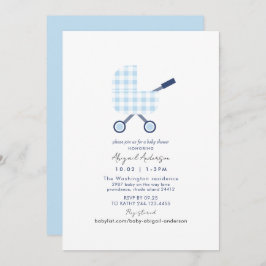 Baby Blue Gingham-Baby shower Kaart