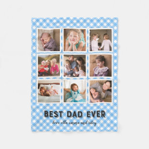 Baby Blue Gingham Best Dad Ever Photo Collage Fleece Deken