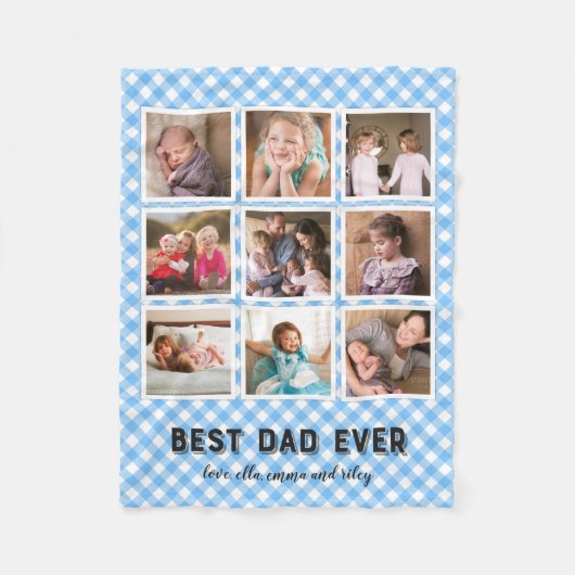 Baby Blue Gingham Best Dad Ever Photo Collage Fleece Deken (Voorkant)