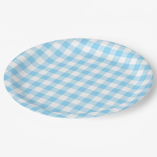 Baby Blue Gingham-controle Papieren Bordje (Gekanteld)
