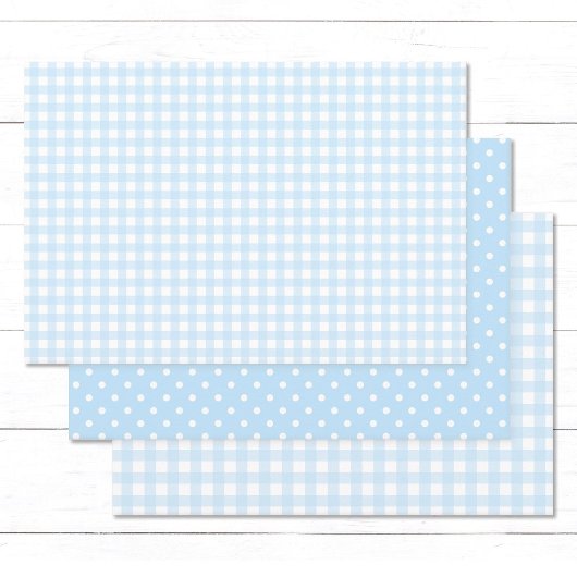 Baby Blue Gingham en Polka Dots. Inpakpapier Vel
