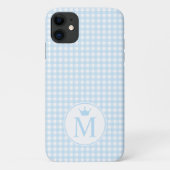 Baby Blue Gingham met Blue Crown Monogram. Case-Mate iPhone Case (Achterkant)